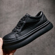 SUSTYLE國際一線(xiàn)品牌2025年真皮時(shí)尚潮牌休閑鞋暗黑風(fēng)厚底增高系帶板鞋男 黑色 40  標準皮鞋碼