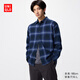 優(yōu)衣庫男裝女裝法蘭絨格子襯衫長(cháng)袖襯衣休閑薄外套25秋冬480768 66 藍色 L