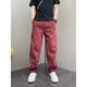 倉石一樹(shù)潮牌設計感刺繡百搭痞帥直筒闊褲男冬季新款休閑運動(dòng)衛褲 安可拉紅加絨 2XL 165-180斤