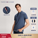 TOMMY HILFIGER【紳動(dòng)POLO】春夏男裝絲光棉撞色門(mén)襟休閑翻領(lǐng)短袖T恤POLO衫 深藍色C9T M （推薦：135-150斤）