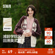 森馬（Semir）外套女連帽插肩袖寬松上衣女士秋季潮流刺繡撞色夾克美式復古 白咖色調00415 M