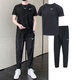 耐克（NIKE）男裝套裝 25新款運動(dòng)服休閑簡(jiǎn)約跑步訓練短袖T恤運動(dòng)長(cháng)褲 兩件套 DV9816-010+FB7498-010 L/175