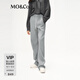MO&Co.休閑褲含綿羊毛抽繩松緊高腰立體中線(xiàn)長(cháng)直筒寬松運動(dòng)褲軟糯風(fēng) 淺花灰色 S