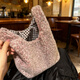 爾山集秋冬紫色豹紋手提包女士毛絨通勤休閑手腕包上班雜物外出手拎小包 毛絨手提包