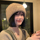 目丸毛線帽女秋冬季韓版百搭顯臉小針織帽網(wǎng)紅日系大頭圍保暖護(hù)耳帽子