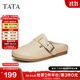他她（TATA）潮流包頭拖鞋女牛皮勃肯鞋休閑單鞋秋季新款WLJ01BH3 杏色 34