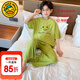 G.duck童裝男童睡衣夏季新款冰絲短袖兒童家居服套裝中大童男孩空調服 2403綠色 170 (建議身高160cm 14-15歲)cm