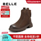 百麗（Belle）復古擦色時(shí)裝羊皮靴女2025冬新商場(chǎng)同款真皮粗跟短靴E5S1DDD5預售 啡色 37