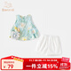 班喜迪女童夏裝套裝2025新款洋氣寶寶背帶兩件套兒童短褲夏季薄款小童裝 藍色 90
