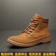 輕奢男鞋品牌高幫鞋男2025新品韓版耐磨防滑休閑拼色真皮馬丁靴男 黃棕色 40