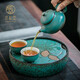 言和堂 功夫茶具套裝 復(fù)古泡茶壺整套茶具陶瓷一壺二杯家用茶道泡茶茶具 沐宇茶壺+落巖茶杯+海天茶盤- 4件
