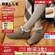 百麗（Belle）復古內增高勃肯鞋女2025冬新商場(chǎng)同款加毛保暖休閑鞋E4Z1DDM5 卡其色 37