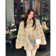 粟茝兔毛皮毛一體外套進(jìn)口雷克斯獺皮草女2025冬季新款年輕款皮草外套 米黃色 S