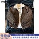 主意范（ZHUYIFAN）美拉德羊羔絨棉服男款冬季加絨加厚保暖棉衣美式PU皮工裝夾克外套 棕色【升級款】 L
