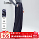 百圖（betu）女裝2025年冬季新款休閑褲抓絨仿牛仔撞色跡線(xiàn)松緊腰褲子2510X03 深牛仔藍 L