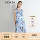 PORTS寶姿新品女裝V領(lǐng)不規則印花連衣裙LN8D268HPS065 天藍色印花 S (4)