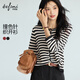 伊芙麗蔣欣代言條紋開(kāi)衫百搭職場(chǎng)鏤空顯瘦花邊針織衫2025秋新款女 黑色 偏大 拍小一碼 M 105-115斤