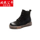 北甌公牛輕奢品牌女鞋高幫鞋女秋冬新款頭層牛皮復古系帶中筒短靴子側拉鏈 黑色 35