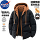 NASA MARVEL棉衣男秋冬棉服面包服長(cháng)袖保暖外套加厚夾克棉襖上衣 黑色 2XL