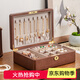 森物社實(shí)木首飾盒高檔輕奢帶鎖復古項鏈黃金手飾品收納盒結婚生日禮物女 復古高端首飾盒（卡其絨布）