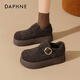達芙妮厚底勃肯鞋女加絨2025新款秋冬復古真皮棉鞋一腳蹬軟底全包單鞋女