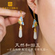宮典天然和田玉福蝶耳環(huán)女s925銀耳墜古風(fēng)耳飾國風(fēng)耳環(huán)生日節日禮物