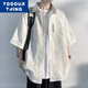 YOOOURTHING美式休閑短袖襯衫男夏季薄款潮牌潮流寬松半袖日系男士襯衣外套 白色 XL (建議115-140斤)