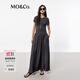 MO&Co.連衣裙春夏彈力莫代爾拼接砂洗銅氨絲天絲高腰長(cháng)裙摩安珂夏 深灰色 M 165