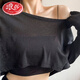 浪莎爵士jazz舞蹈服裝短款露臍一字領(lǐng)露肩高腰網(wǎng)紗T恤寬松上衣女夏季 黑色 均碼