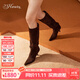 73Hours鐘楚曦同款女鞋摩卡情緒25冬季新款堆堆靴及膝長(cháng)靴時(shí)裝靴 紅棕色 【鐘楚曦/小桃同款】 35