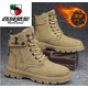 西域駱駝（VANCAMEL）品牌真皮新款秋冬季男鞋帆布馬丁靴男士高幫英倫風(fēng)工裝靴登山潮鞋 卡其加絨 42