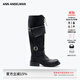 ANN ANDELMAN【倪妮同款】皮帶扣高筒騎士靴綁帶馬丁靴厚底長(cháng)靴 黑色 36 (230mm)