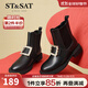 St&Sat/星期六方扣短靴女冬款鉆扣水鉆切爾西靴子SS24116584 黑色 36 230mm