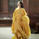 艾方鳥(niǎo)（AIFANGNIAO）戰國袍女魏晉風(fēng)南北朝黃色漢服仙氣飄逸直裾成人廣袖流仙裙 黃色 XL