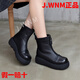 JWNM真皮厚底馬丁靴女2025冬季新款保暖小個(gè)子增高松糕底前拉鏈女短靴 黑色皮里單鞋 (標準尺碼) 40