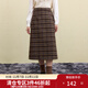 獨束大碼女裝復古學(xué)院風(fēng)繽紛格紋短外套壓褶小a短裙2024時(shí)尚套裝 復古棕-半身裙 L (尺碼：2) (尺碼：2)