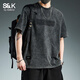 班尼路S&K潮流寬松百搭重磅短袖T恤男夏季2025新款水洗體恤上衣服潮牌男 黑色 XL  135-155斤