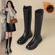 ZHR長(cháng)筒靴女冬不過(guò)膝西部騎士靴平底皮帶扣顯瘦加絨靴子FK28A黑色38