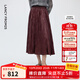 朗姿褶皺高腰a字半身裙高級感氣質(zhì)安可拉紅仿皮裙2025年秋季新款 安可拉紅色 M