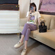 哈夫朵夏季套裝大碼女裝新款職業(yè)小香風(fēng)穿搭休閑百搭顯瘦時(shí)尚減齡褲子女 6515紫色褲子+6514白色上衣 2XL 【建議125-140斤】