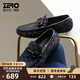 零度Zero休閑皮鞋男秋冬新款格紋滴膠一腳蹬駕車(chē)鞋真皮休閑鞋樂(lè )福鞋男 藍色 42 (260mm)