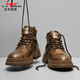公牛世家男靴秋冬新款休閑馬丁靴厚底增高休閑工裝靴潮流百搭英倫風(fēng)機車(chē)靴 紅棕 42 【標準運動(dòng)鞋尺碼】