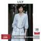 LILY2025夏新款女裝法式條紋蕾絲繡花寬松休閑V領(lǐng)百搭通勤套頭衫 401藍色 XL
