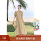 茵曼（INMAN）純棉法式氣質(zhì)連衣裙女裝2025夏季新品顯瘦V領(lǐng)泡泡袖A字長(cháng)裙子 卡其色 M