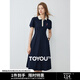 初語(yǔ)polo領(lǐng)連衣裙收腰顯瘦女夏季新款a字裙短袖t恤高腰中長(cháng)裙 藏青色 L