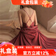貓惑純欲風(fēng)帶胸墊冰絲睡衣女士吊帶內衣睡裙秋季情趣家居服套裝禮盒裝 紅色【吊帶+睡袍】【帶胸墊】 L 【適合95-115斤】