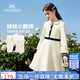 英氏（YEEHOO）女童連衣裙兒童裙子中大童裝娃娃領(lǐng)長(cháng)裙學(xué)院風(fēng)淑女秋裝 米白 165
