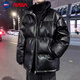 WHIM NASA秋冬季PU皮棉服男士韓版寬松防風(fēng)立領(lǐng)羽加厚絨服港風(fēng)青少年棉衣潮 黑色 XL 約130-150斤可穿