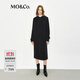 MO&Co.連衣裙綿羊毛山羊絨抽繩連帽金屬飾牌黑色針織裙摩安珂 黑色 M 165