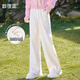 歌依妮秋冬新款女小個(gè)子加絨加厚蕾絲邊寬松休閑褲闊腿褲子糯米褲 杏色 S